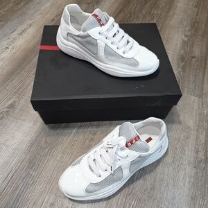Prada America's Cup Biker Fabric White Sneakers Size 5.5 Authenticated